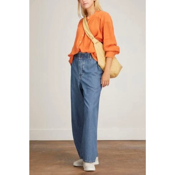 XIRENA Atlee Shirt Womens Small Deep Amber Orange Long Sleeve Button Up Gauze - Picture 1 of 16